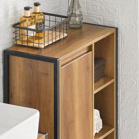 SoBuy BZR65-PF Badkamerkast met Kantelbare Wasmand, Badkamermeubel met Waskast, Lage Kast, Staande kast met 3 Compartiment en 1 Wasmand