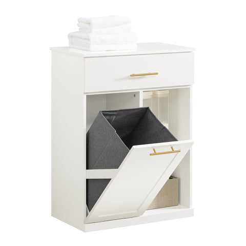 SoBuy BZR66-W Badkamerkast met Kantelbare Wasmand, Badkamermeubel met Waskast, Lage Kast, Staande Kast