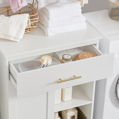SoBuy BZR66-W Badkamerkast met Kantelbare Wasmand, Badkamermeubel met Waskast, Lage Kast, Staande Kast