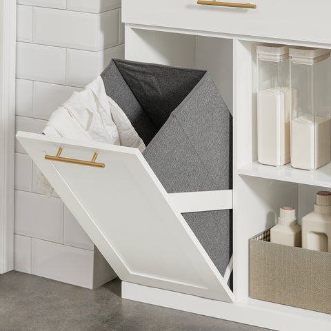 SoBuy BZR66-W Badkamerkast met Kantelbare Wasmand, Badkamermeubel met Waskast, Lage Kast, Staande Kast