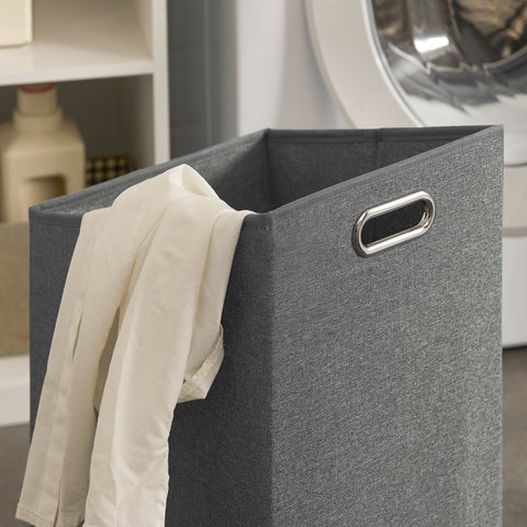 SoBuy BZR66-W Badkamerkast met Kantelbare Wasmand, Badkamermeubel met Waskast, Lage Kast, Staande Kast