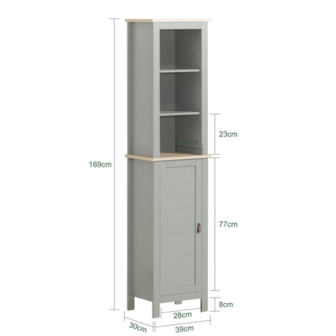 Sobuy BZR68-HG Kolomkast badkamer - Badkamerkast - Staande Kolomkast - Badkamer kast met 1 Deur en 3 Planken