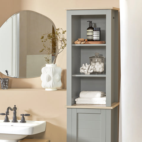 Sobuy BZR68-HG Kolomkast badkamer - Badkamerkast - Staande Kolomkast - Badkamer kast met 1 Deur en 3 Planken