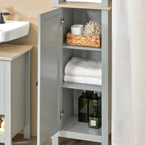 Sobuy BZR68-HG Kolomkast badkamer - Badkamerkast - Staande Kolomkast - Badkamer kast met 1 Deur en 3 Planken