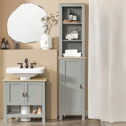 Sobuy BZR68-HG Kolomkast badkamer - Badkamerkast - Staande Kolomkast - Badkamer kast met 1 Deur en 3 Planken