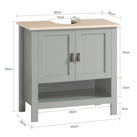 SoBuy® BZR69-HG Wastafel onderkast - Wastafelmeubel - Badkamerkast - Badkamer onderkast – Opbergkast, Opbergplank, Wastafelkast