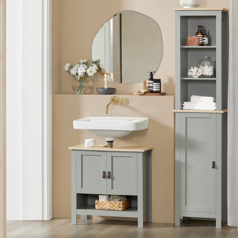 Sobuy BZR68-HG Kolomkast badkamer - Badkamerkast - Staande Kolomkast - Badkamer kast met 1 Deur en 3 Planken