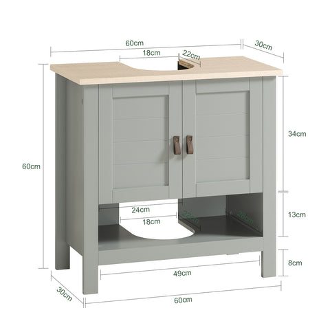 SoBuy® BZR69-II-HG Wastafel onderkast - Wastafelmeubel - Badkamerkast - Badkamer onderkast – Opbergkast, Opbergplank, Wastafelkast