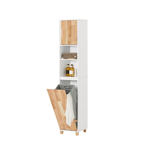 SoBuy BZR74-W Badkamerkast met Kantelbare Wasmand - Badkamer Kolomkast Staande Kast met Wasmanden- Opbergkast Opbergblank
