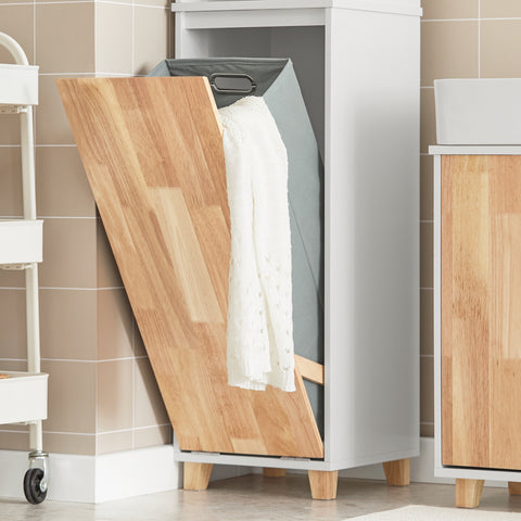 SoBuy BZR74-W Badkamerkast met Kantelbare Wasmand - Badkamer Kolomkast Staande Kast met Wasmanden- Opbergkast Opbergblank