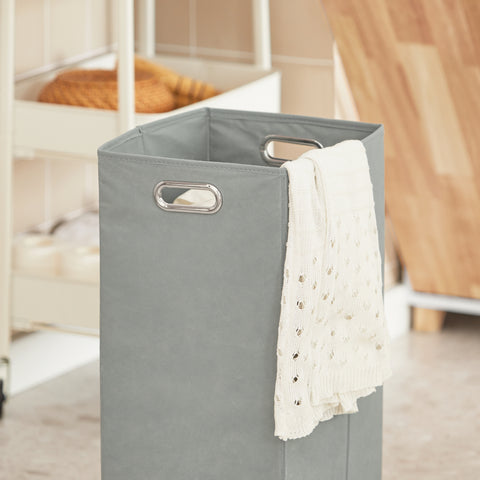SoBuy BZR74-W Badkamerkast met Kantelbare Wasmand - Badkamer Kolomkast Staande Kast met Wasmanden- Opbergkast Opbergblank
