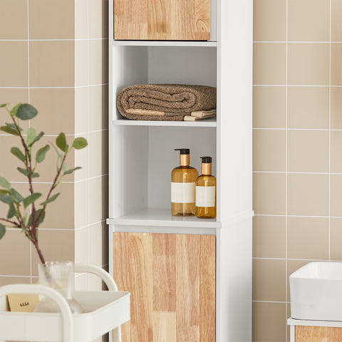 SoBuy BZR74-W Badkamerkast met Kantelbare Wasmand - Badkamer Kolomkast Staande Kast met Wasmanden- Opbergkast Opbergblank