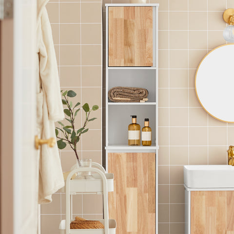 SoBuy BZR74-W Badkamerkast met Kantelbare Wasmand - Badkamer Kolomkast Staande Kast met Wasmanden- Opbergkast Opbergblank