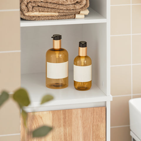 SoBuy BZR74-W Badkamerkast met Kantelbare Wasmand - Badkamer Kolomkast Staande Kast met Wasmanden- Opbergkast Opbergblank