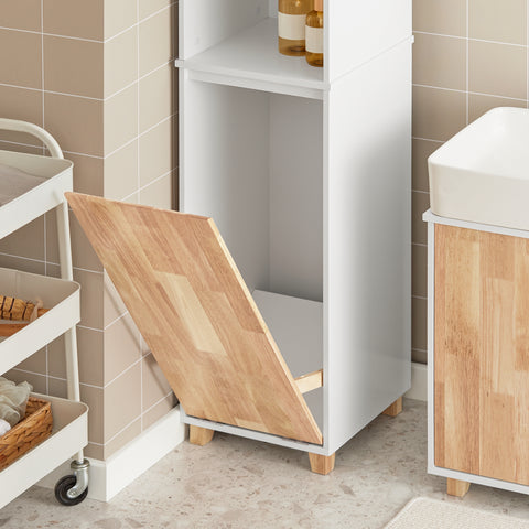 SoBuy BZR74-W Badkamerkast met Kantelbare Wasmand - Badkamer Kolomkast Staande Kast met Wasmanden- Opbergkast Opbergblank