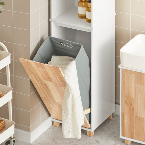 SoBuy BZR74-W Badkamerkast met Kantelbare Wasmand - Badkamer Kolomkast Staande Kast met Wasmanden- Opbergkast Opbergblank
