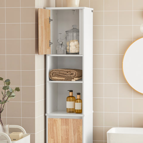 SoBuy BZR74-W Badkamerkast met Kantelbare Wasmand - Badkamer Kolomkast Staande Kast met Wasmanden- Opbergkast Opbergblank
