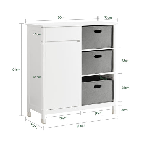 SoBuy BZR77-W Badkamerkast met Kantelbare Wasmand, Badkamermeubel met Waskast, Lage Kast, Staande Kast