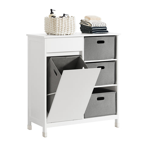 SoBuy BZR77-W Badkamerkast met Kantelbare Wasmand, Badkamermeubel met Waskast, Lage Kast, Staande Kast
