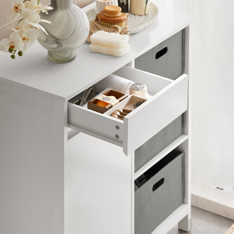 SoBuy BZR77-W Badkamerkast met Kantelbare Wasmand, Badkamermeubel met Waskast, Lage Kast, Staande Kast