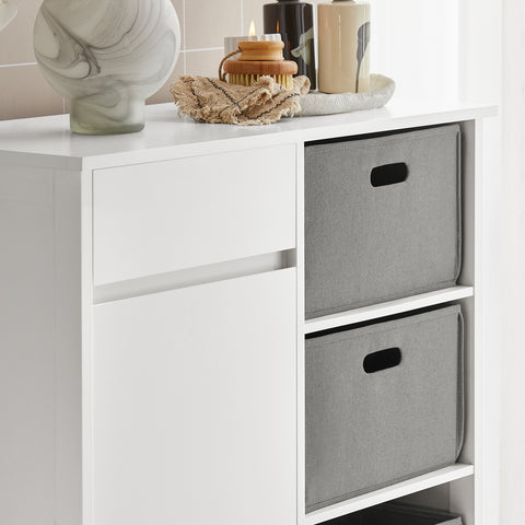 SoBuy BZR77-W Badkamerkast met Kantelbare Wasmand, Badkamermeubel met Waskast, Lage Kast, Staande Kast