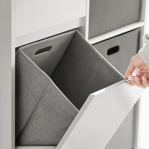 SoBuy BZR77-W Badkamerkast met Kantelbare Wasmand, Badkamermeubel met Waskast, Lage Kast, Staande Kast