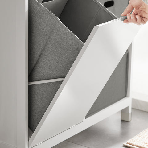 SoBuy BZR77-W Badkamerkast met Kantelbare Wasmand, Badkamermeubel met Waskast, Lage Kast, Staande Kast