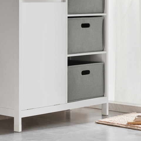 SoBuy BZR77-W Badkamerkast met Kantelbare Wasmand, Badkamermeubel met Waskast, Lage Kast, Staande Kast