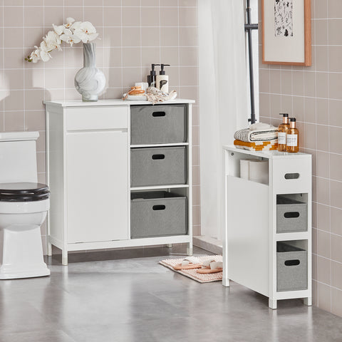 SoBuy BZR77-W Badkamerkast met Kantelbare Wasmand, Badkamermeubel met Waskast, Lage Kast, Staande Kast