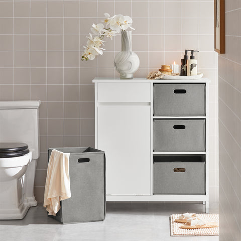 SoBuy BZR77-W Badkamerkast met Kantelbare Wasmand, Badkamermeubel met Waskast, Lage Kast, Staande Kast