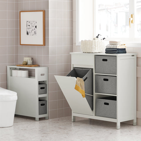 SoBuy BZR77-W Badkamerkast met Kantelbare Wasmand, Badkamermeubel met Waskast, Lage Kast, Staande Kast