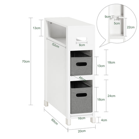 SoBuy BZR83-W Lage kast, Badkamer Kast, Toiletrolhouder, Toiletkast, Smalle Opbergkast, Staande Badkamerkast