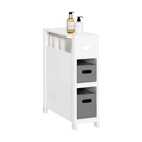 SoBuy BZR83-W Lage kast, Badkamer Kast, Toiletrolhouder, Toiletkast, Smalle Opbergkast, Staande Badkamerkast