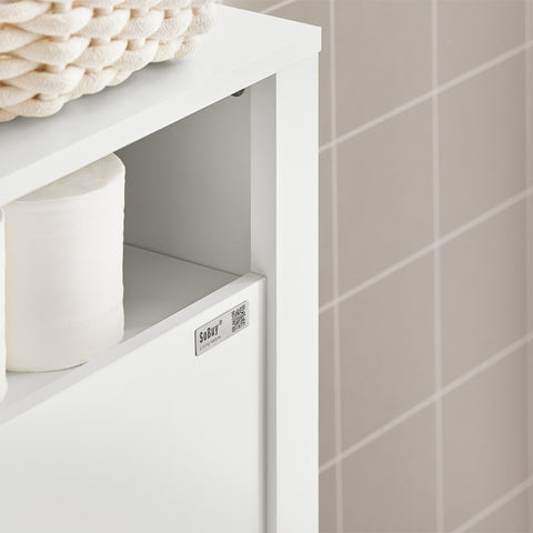 SoBuy BZR83-W Lage kast, Badkamer Kast, Toiletrolhouder, Toiletkast, Smalle Opbergkast, Staande Badkamerkast