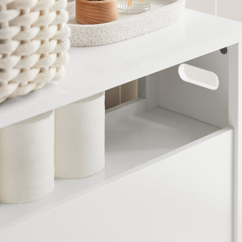 SoBuy BZR83-W Lage kast, Badkamer Kast, Toiletrolhouder, Toiletkast, Smalle Opbergkast, Staande Badkamerkast