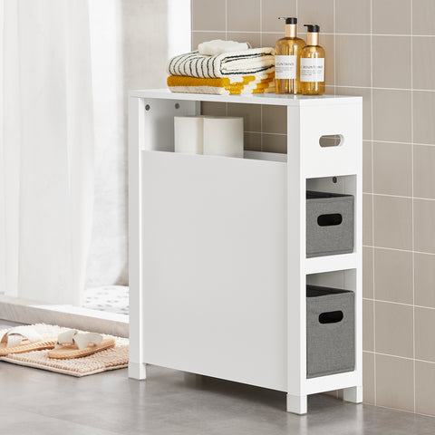 SoBuy BZR83-W Lage kast, Badkamer Kast, Toiletrolhouder, Toiletkast, Smalle Opbergkast, Staande Badkamerkast