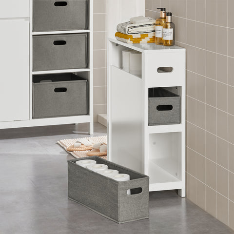 SoBuy BZR83-W Lage kast, Badkamer Kast, Toiletrolhouder, Toiletkast, Smalle Opbergkast, Staande Badkamerkast