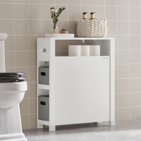 SoBuy BZR83-W Lage kast, Badkamer Kast, Toiletrolhouder, Toiletkast, Smalle Opbergkast, Staande Badkamerkast