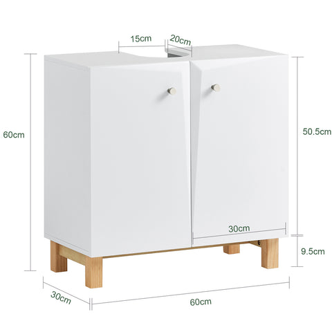 SoBuy BZR92-W Wastafel Onderkast - Wastafelmeubel - Badkamerkast - Badkamer Onderkast - Wastafelkast met 2 Deur voor Badkamer