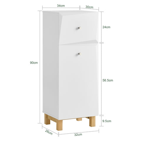 SoBuy BZR93-W Badkamerkast, Smal Badkamerkastje, Lage Kast, Ladenkast, Halfhoge met 1 Lade en 1 Kantelbare Wasman