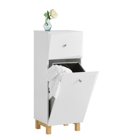 SoBuy BZR93-W Badkamerkast, Smal Badkamerkastje, Lage Kast, Ladenkast, Halfhoge met 1 Lade en 1 Kantelbare Wasman