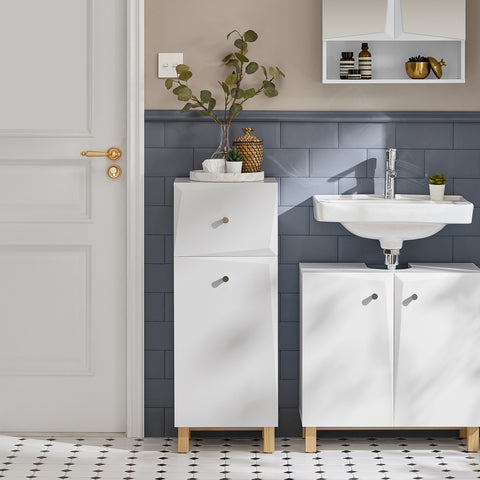 SoBuy BZR93-W Badkamerkast, Smal Badkamerkastje, Lage Kast, Ladenkast, Halfhoge met 1 Lade en 1 Kantelbare Wasman