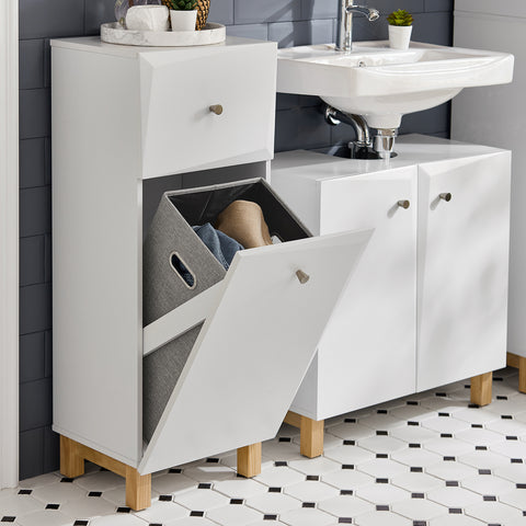 SoBuy BZR93-W Badkamerkast, Smal Badkamerkastje, Lage Kast, Ladenkast, Halfhoge met 1 Lade en 1 Kantelbare Wasman