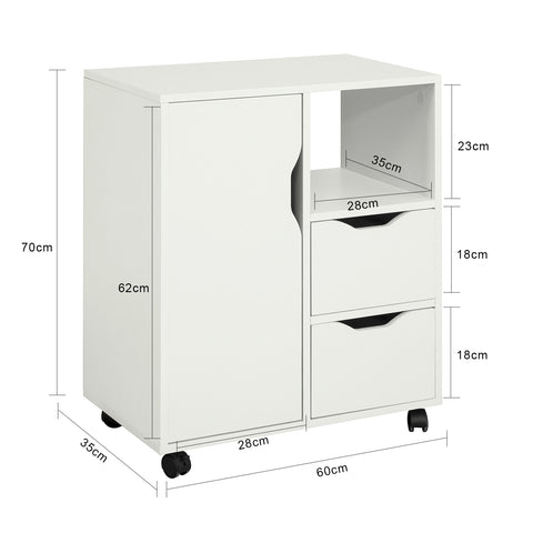 SoBuy FBT105-W Rolling Printer Stand Organizer Mobiel Kantoor Voetstuk met Laden en Deur
