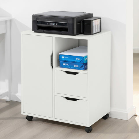 SoBuy FBT105-W Rolling Printer Stand Organizer Mobiel Kantoor Voetstuk met Laden en Deur