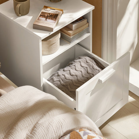 SoBuy FBT112-W Nachtkastje, Bijzettafel met 1 Open Compartiment en 1 Lade