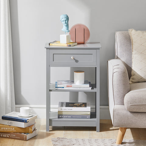 SoBuy FBT46-HG Nachtkastje Nachtkastje Bijzettafel Bijzettafel met 1 lade en 2 planken
