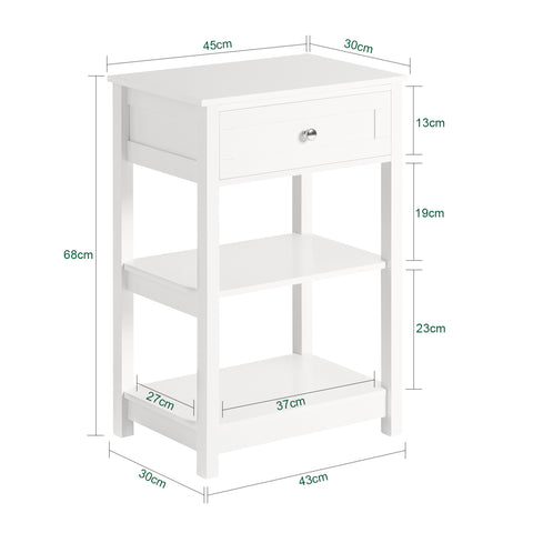 SoBuy FBT46-W Bijzettafel nachtkastje salontafel Voor de slaapkamer in wit met een lade