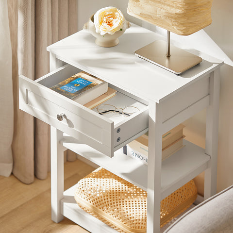 SoBuy FBT46-W Bijzettafel nachtkastje salontafel Voor de slaapkamer in wit met een lade