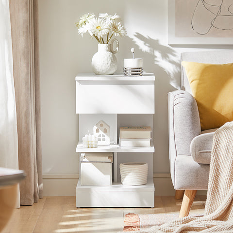 SoBuy FBT49-W Bijzettafel Nachtkastje Veelzijdig Salontafel commode met 1 lade